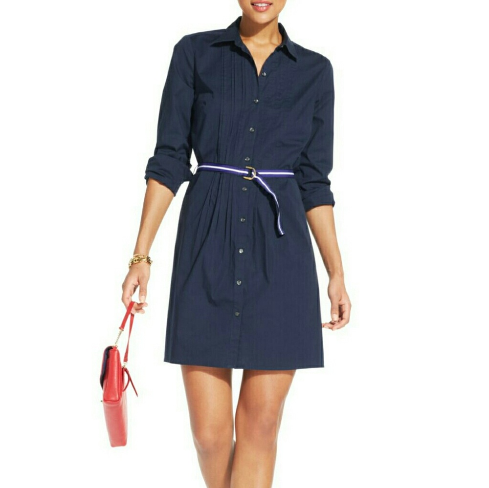 Tommy Hilfiger Belted Pleat Shirt Dress